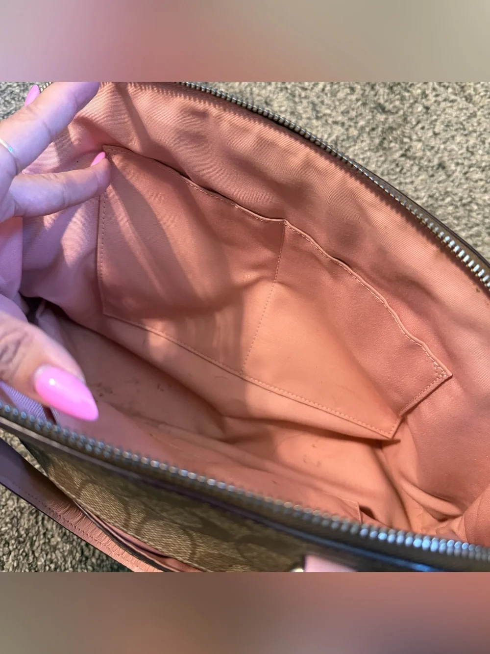 Coach Sierra Pink Trim Brown Signature Dome Satchel